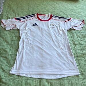 Adidas men White Jersey with Red and Blue Accents